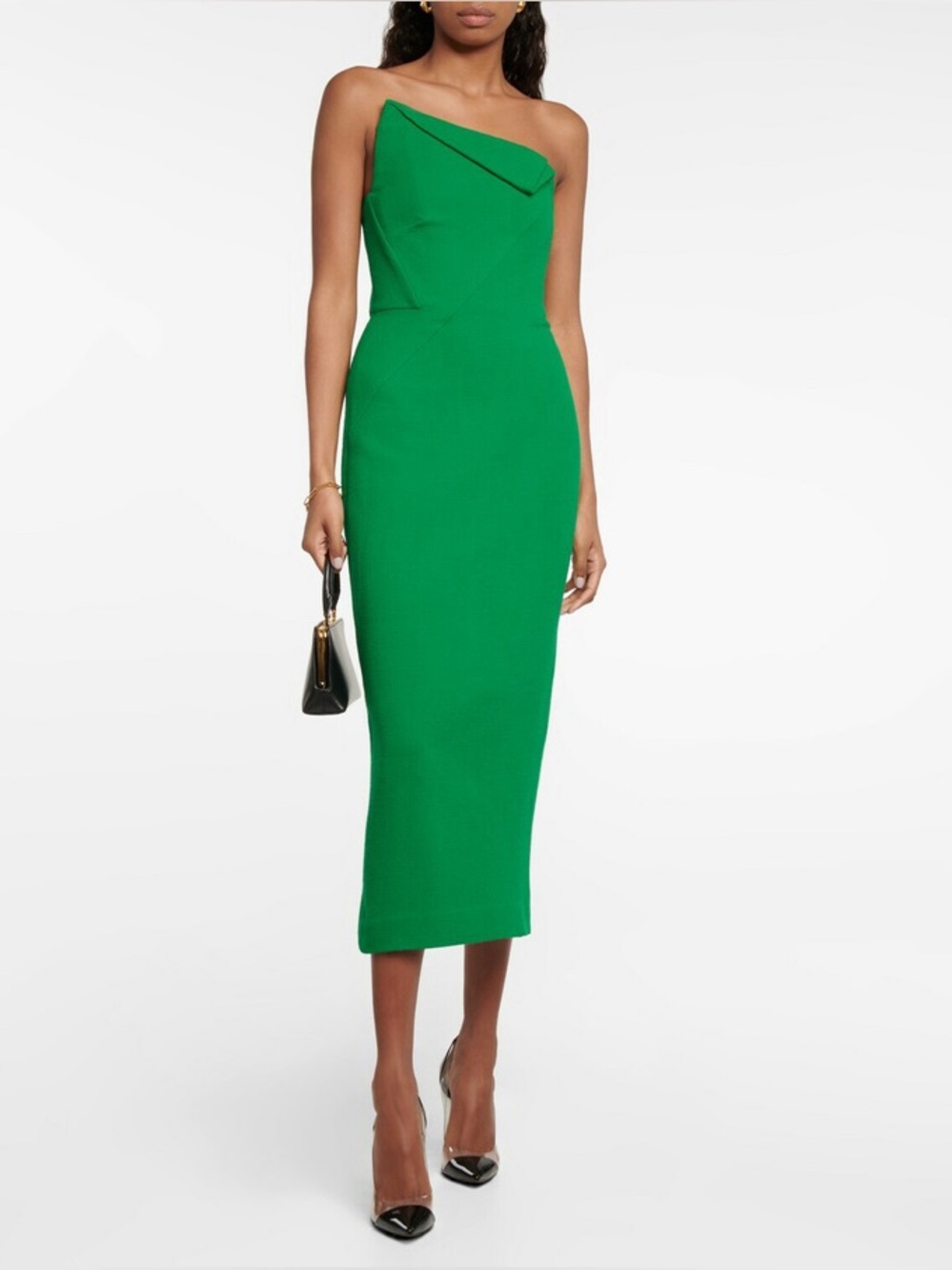 Roland Mouret Wool Crepe Corset Midi Dress Sleeveless Sheath Cut Back Green 2